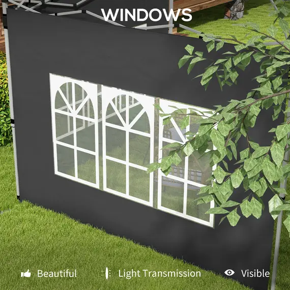 Buy Gazebo Side Panels, Sides Replacement with Window for 3x3(m) or 3x4m Pop Up Gazebo, 2 Pack, Black, 6 image