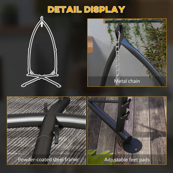 Buy Hammock Chair Stand, Hanging Heavy Duty Metal Frame Hammock Stand with Chain, for Hanging Hammock Air Porch Swing Chair, Egg Cahir, Indoor & Outdoor Use, Black, 7 image