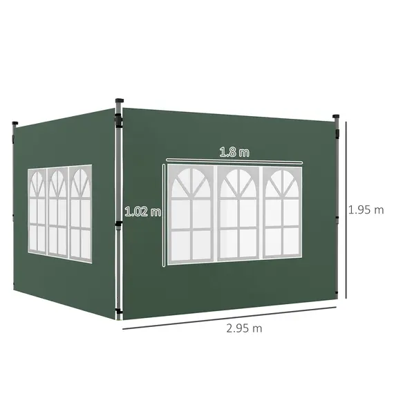 Buy Gazebo Side Panels, Sides Replacement with Window for 3x3(m) or 3x4m Pop Up Gazebo, 2 Pack, Green, 3 image
