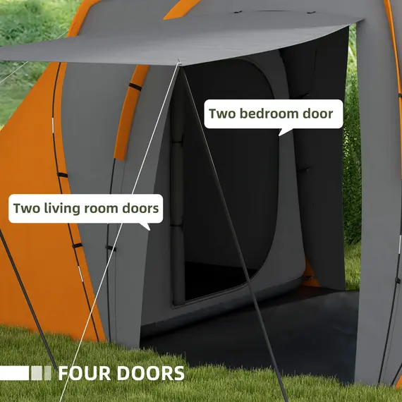 Buy Large Camping Tent Tunnel Tent with 2 Bedroom and Living Area, 2000mm Waterproof, Portable with Bag for 4-6 Man, Orange, 5 image