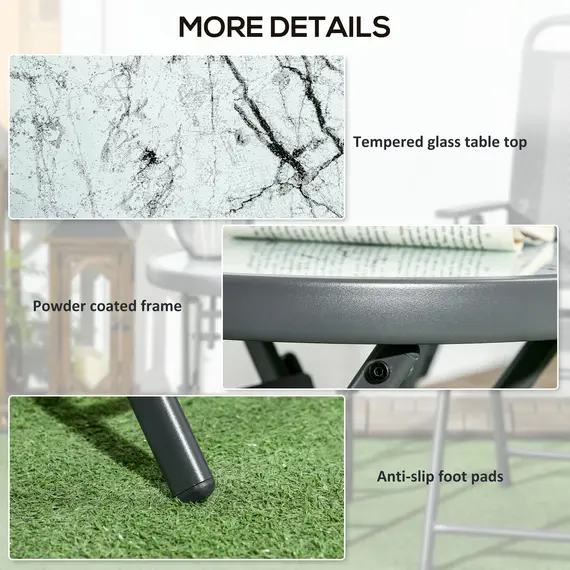 Buy 45cm Garden Side Table, Outdoor Round Folding Patio Table with Imitation Marble Glass Top, Small Coffee Table, White, 7 image