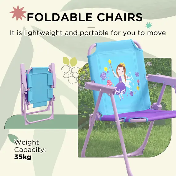 Buy Kids Picnic Table and Chair Set, Fairy Themed Outdoor Garden Furniture w/ Foldable Chairs, Adjustable Parasol, 4 image