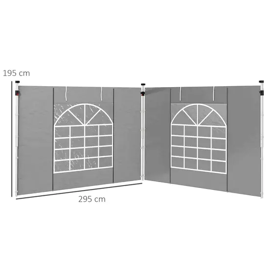 Buy Gazebo Side Panels, 2 Pack Sides Replacement, for 3x3(m) or 3x6m Pop Up Gazebo, with Windows and Doors, Light Grey, 3 image