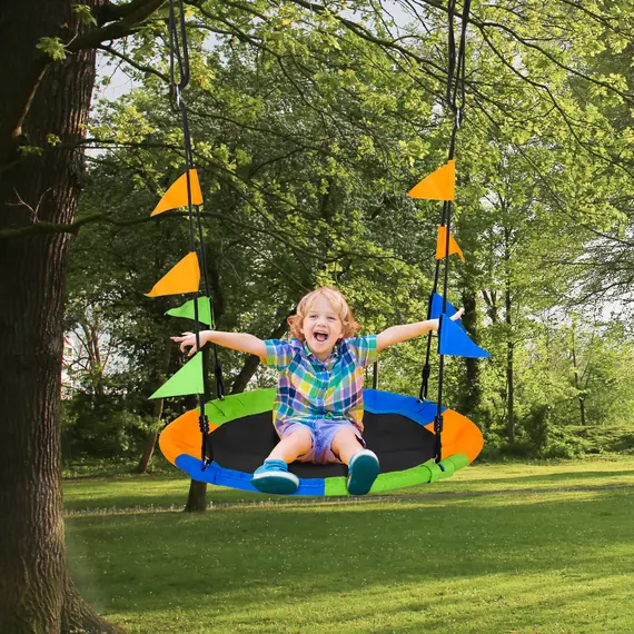 Buy Kid Nest Swing Seat Saucer Tree Swing 40 Inch/100cm Adjustable Rope Outdoor Indoor for Kids Over 3 Years Old Multi-Colour, 2 image