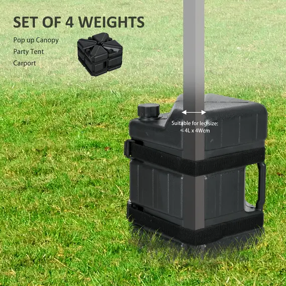 Buy HDPE Gazebo Weights Set of 4, Water or Sand Filled Weights for Gazebo Legs, with Built-in Handles and Secure Straps, 4 image