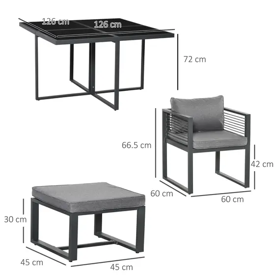 Buy Nine-Piece Aluminium Garden Set, with Glass-Top Table - Grey, 3 image