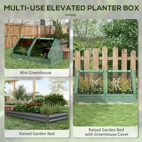 Buy Metal Planter Box with Cover, Raised Garden Bed with Greenhouse, for Herbs and Vegetables, Green and Dark Grey, 4 image