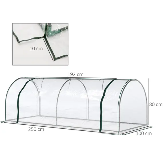 Buy Mini Greenhouse, Small Polytunnel Green House with Zipped Doors, Steel Frame for Garden Patio, 250 x 100 x 80cm, Clear, 3 image
