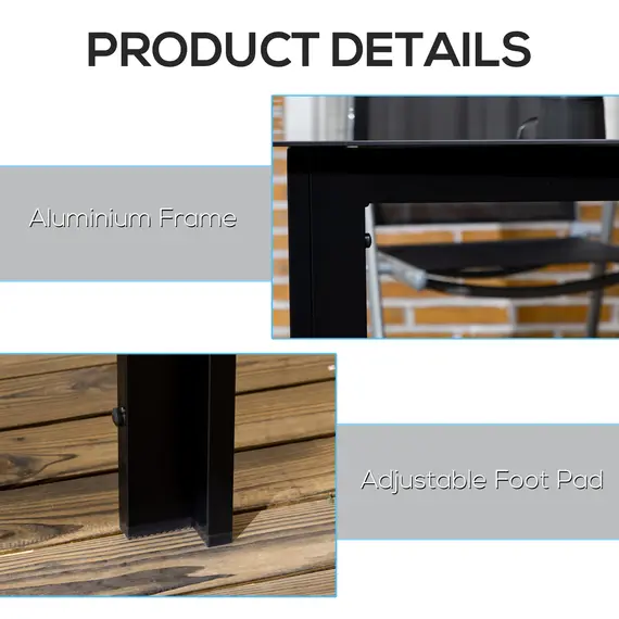 Buy Outdoor Dining Table for 6, Aluminium Rectangular Garden Table with Tempered Glass Tabletop for Yard, Patio, Black, 5 image