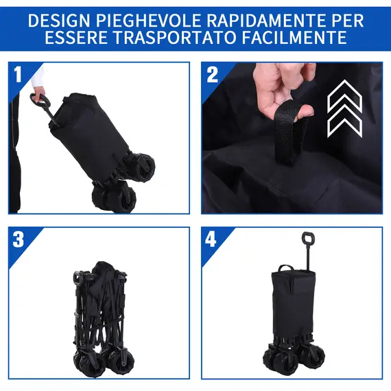 Buy Outdoor Folding Garden Trolley on Wheels, Capming Cargo Wagon Cart Trailer w/ Handle, Wheels for Beach Garden, Black, 6 image