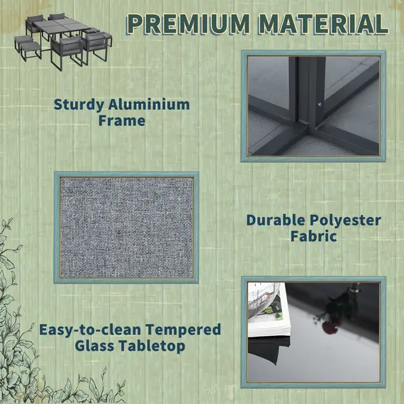 Buy Nine-Piece Aluminium Garden Set, with Glass-Top Table - Grey, 5 image