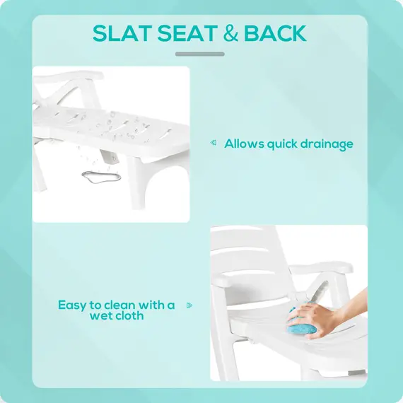 Buy Outdoor Folding Sun Lounger Recliner on Wheels w/ 5-Position Backrest, White, 7 image