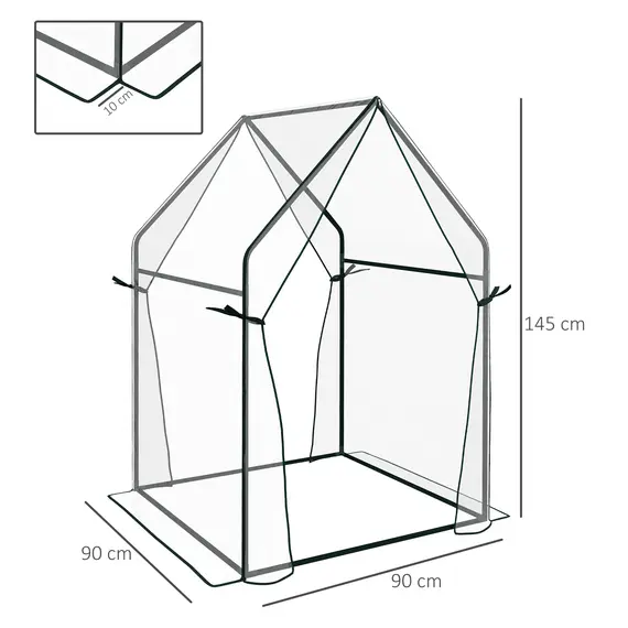 Buy Mini Greenhouse, Garden Tomato Growhouse with 2 Zipped Doors, Portable Indoor Outdoor Green House, 90 x 90 x 145cm, Clear, 3 image