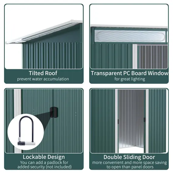 Buy Metal Garden Storage Shed, Tool Storage House with Double Sliding Doors and Lightsky Panels, 8.5 x 4ft, 4 image