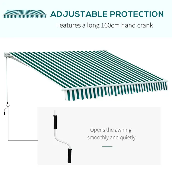 Buy Manual Retractable Awning, size (3.5m x2.5m)-Dark Green/White Stripes, 5 image