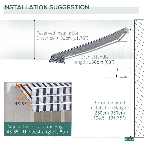 Buy Manual Retractable Awning, 4x3 m-Blue/White, 8 image