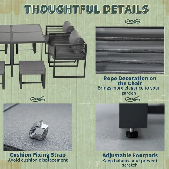 Buy Nine-Piece Aluminium Garden Set, with Glass-Top Table - Grey, 7 image
