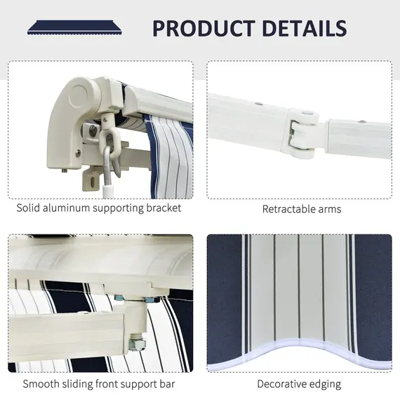Buy Manual Retractable Awning, 3x2.5 m-Blue/White Stripes, 6 image