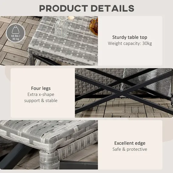 Buy Outdoor Coffee Table, Garden PE Rattan Side Table with Plastic Board Under the Full Woven Table Top and X-Shape Frame for Patio, Balcony, Mixed Grey, 6 image