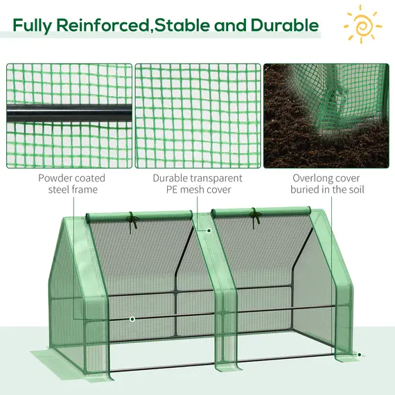 Buy Mini Small Greenhouse with Steel Frame & PE Cover & Zippered Window Poly tunnel Steeple for Plants Vegetables, 180 x 90 x 90 cm, Green, 5 image