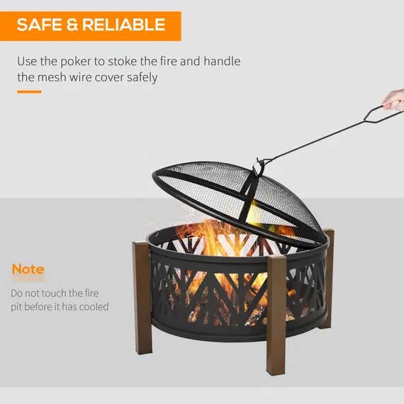 Buy Metal Large Firepit Bowl Outdoor 2-In-1 Round Fire Pit Brazier w/ Lid,  BBQ Grill, Poker for Backyard, Camping, Bonfire, Wood Burning Stove, 78 x 78 x 60cm, Black, 5 image