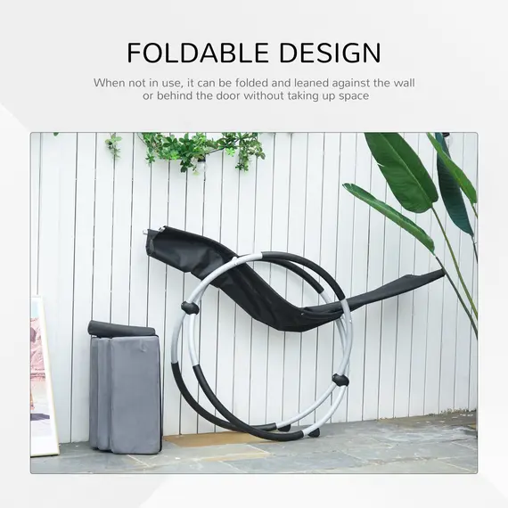 Buy Metal Orbital Rocking Chair Folding Lounger Anti-drop with Padded Mat Removable Design 145x74x86cm Black Grey, 6 image