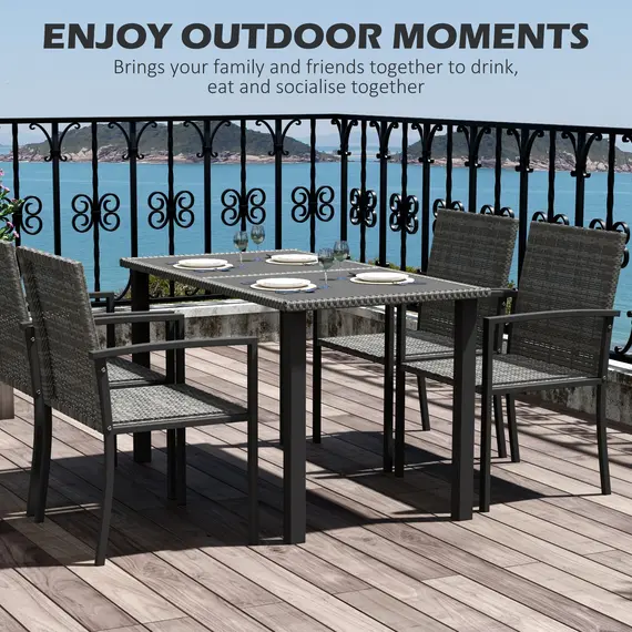 Buy Outdoor Dining Set 5 Pieces Patio Conservatory with Tempered Glass Tabletop,4 Dining Chairs - Grey, 4 image