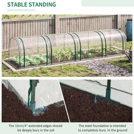 Buy Mini Greenhouse, Small Polytunnel Green House with Zipped Doors, Steel Frame for Garden Backyard, 395 x 100 x 80cm, Clear, 7 image