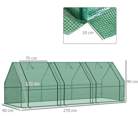 Buy Mini Small Greenhouse with Steel Frame & PE Cover & Zipped Window Poly tunnel Steeple for Plants Vegetables, 270 x 90 x 90 cm, Green, 3 image