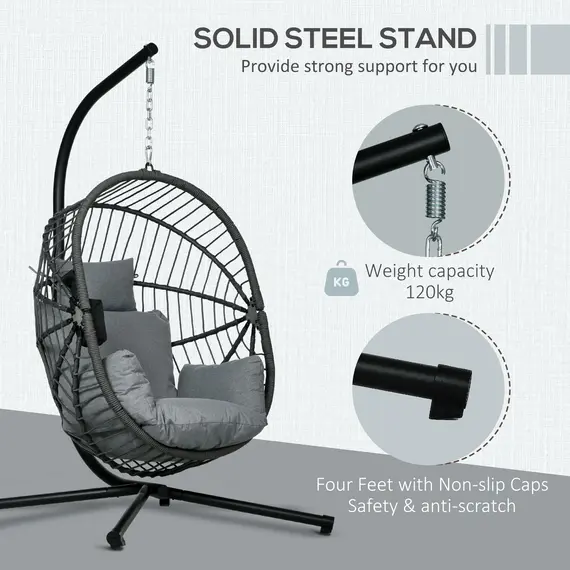 Buy Metal Stand Hanging Egg Chair, with Full Body Padded Seat - Grey, 4 image