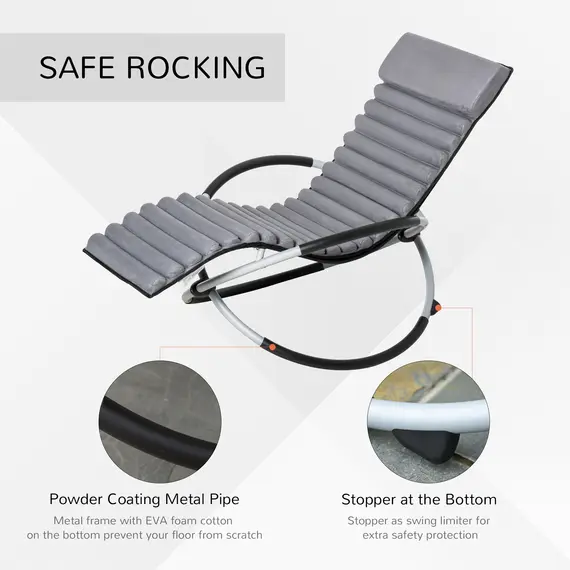 Buy Metal Orbital Rocking Chair Folding Lounger Anti-drop with Padded Mat Removable Design 145x74x86cm Black Grey, 5 image