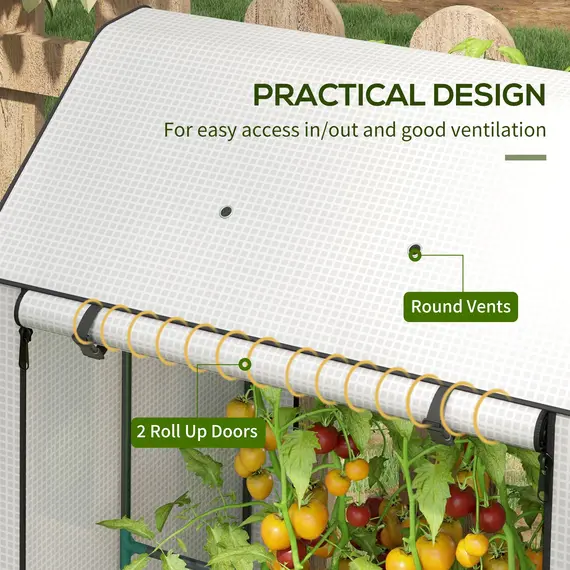 Buy Mini Greenhouse with 4 Wire Shelves, Portable Tomato Greenhouse, Upgraded Garden Grow House for Plants with Roll Up Door and Vents, 100 x 80 x 150cm, White, 5 image