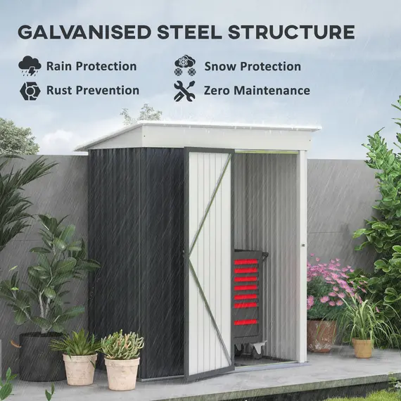 Buy Metal Garden Shed, Outdoor Lean-to Shed for Tool Motor Bike, with Adjustable Shelf, Lock, Gloves, 5'x3'x6',  Dark Grey, 4 image