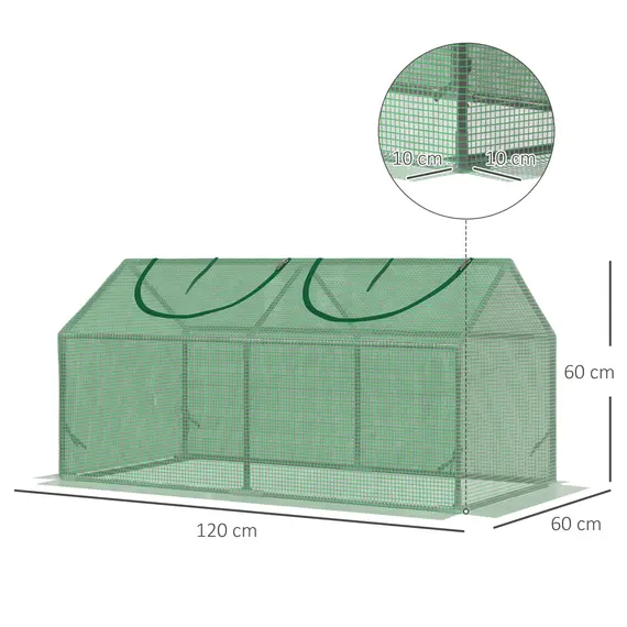 Buy Mini Greenhouse, Small Plant Grow House for Outdoor with Durable PE Cover, Observation Windows, 120 x 60 x 60 cm, Green, 3 image