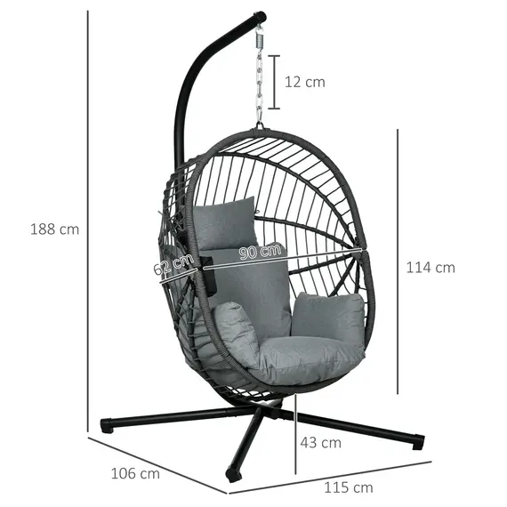 Buy Metal Stand Hanging Egg Chair, with Full Body Padded Seat - Grey, 3 image
