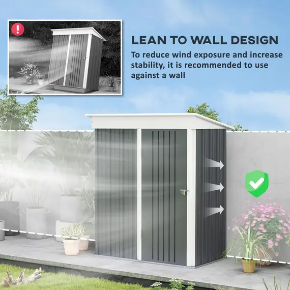 Buy Metal Garden Shed, Outdoor Lean-to Shed for Tool Motor Bike, with Adjustable Shelf, Lock, Gloves, 5'x3'x6',  Dark Grey, 6 image