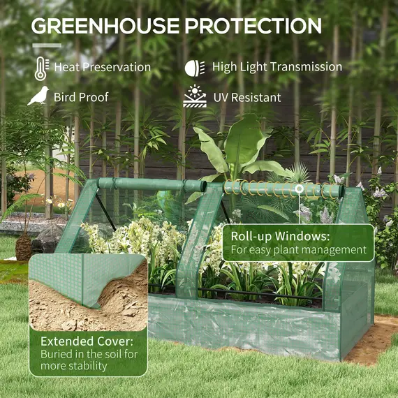 Buy Metal Planter Box with Cover, Raised Garden Bed with Greenhouse, for Herbs and Vegetables, Green and Dark Grey, 5 image