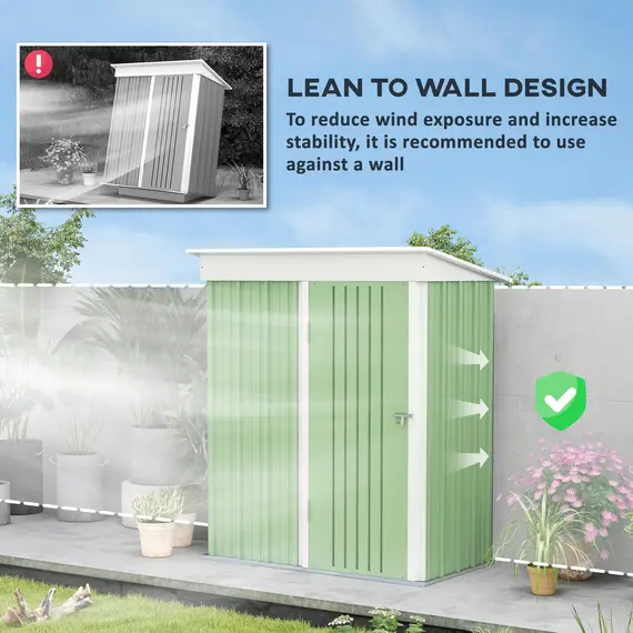 Buy Metal Garden Shed, Outdoor Lean-to Shed for Tool Motor Bike, with Adjustable Shelf, Lock, Gloves, 5'x3'x6', Green, 6 image