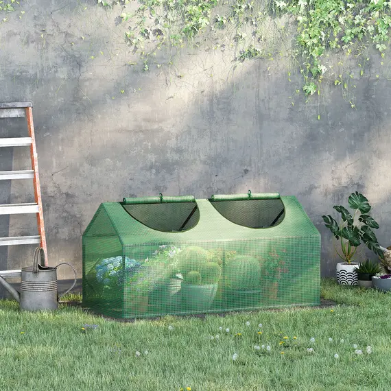 Buy Mini Greenhouse, Small Plant Grow House for Outdoor with Durable PE Cover, Observation Windows, 120 x 60 x 60 cm, Green, 2 image