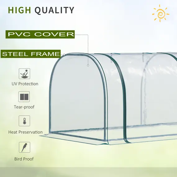 Buy Mini Greenhouse, Small Polytunnel Green House with Zipped Doors, Steel Frame for Garden Patio, 300 x 100 x 80cm, Clear, 7 image