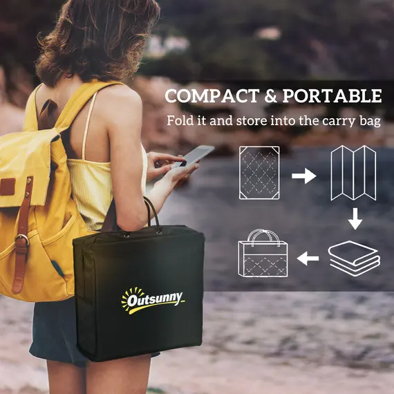 Buy Plastic Straw Reversible RV Outdoor Rug with LED String Light, 182 x 274cm, Black and Coffee, 5 image