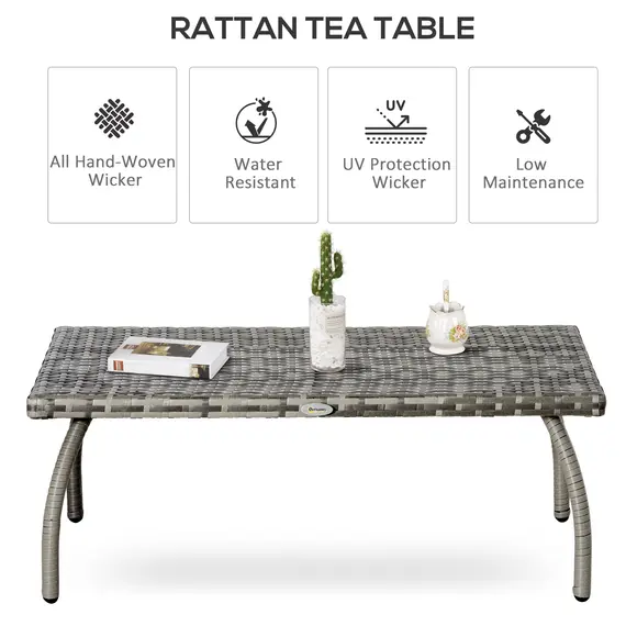 Buy PE Wicker Rattan Garden Coffee Table - Mixed Grey, 4 image