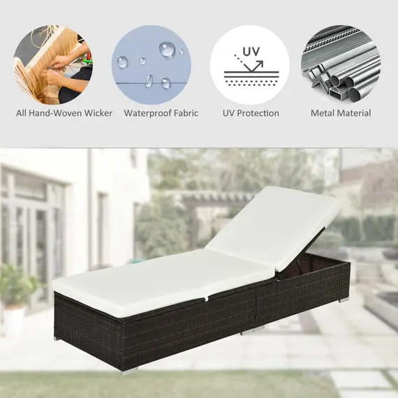 Buy PE Rattan Sun Lounger, Five-level Adjustable Recliner Bed Chair with Soft Padded Cushion for Patio, Garden, Mixed Brown, 4 image