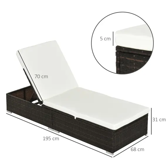 Buy PE Rattan Sun Lounger with Cushion, Outdoor Garden Sunbed Furniture with 5-Level Recliner Backrest, and Armrest, Set of 2, Brown, 3 image