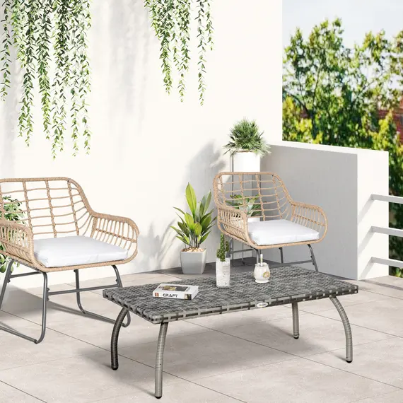Buy PE Wicker Rattan Garden Coffee Table - Mixed Grey, 2 image