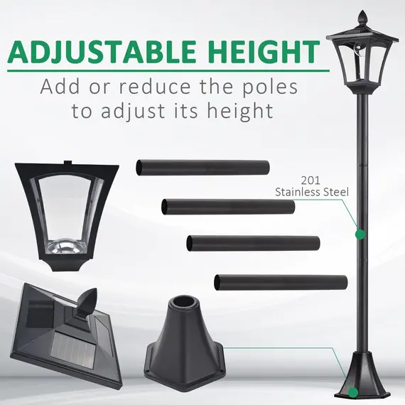 Buy Outdoor Garden Solar Post Lamp Sensor Dimmable LED Lantern Bollard Pathway 1.6M Tall - Black, 6 image