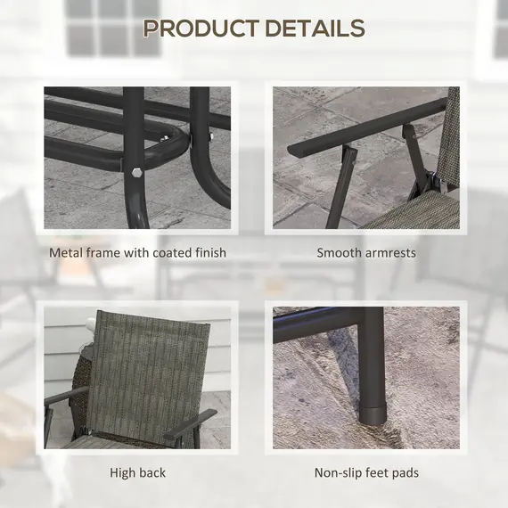Buy Outdoor 4 Pieces Patio Furniture Set with Breathable Mesh Fabric Seat & Backrest, Garden Set with Two Foldable Armchairs, a Loveseat & Glass Top Table, Mixed Brown, 7 image