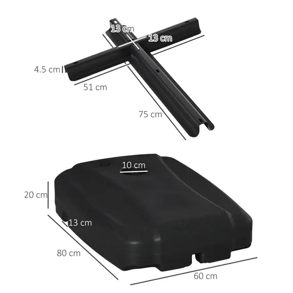 Buy Parasol Base, Water and Sand Filled, Up to 100kg, Portable Umbrella Stand Weights for Cantilever Banana Parasol with Wheels, Black, 3 image