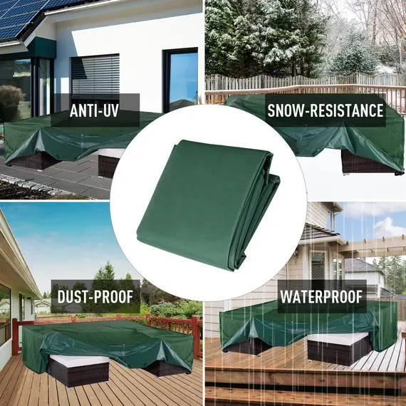 Buy Outdoor Garden Furniture Cover Waterproof, Anti-UV 600D Heavy Duty Oxford Fabric Patio Furniture Cover for Rectangular Sofa Table Set, Green, 205 x 145 x 70 cm, 6 image
