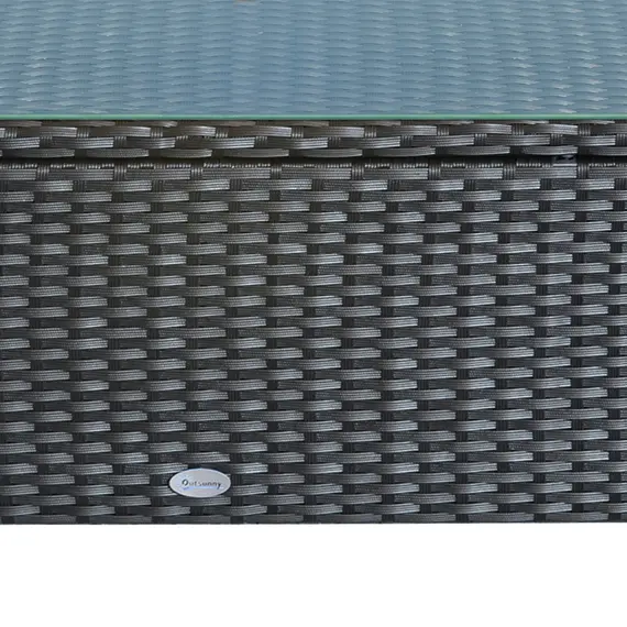 Buy PE Rattan Coffee Table, Rectangular Outdoor Coffee Table with Tempered Glass Top, 70 KG Capacity for Garden, Balcony, Terrace, Patio, Black, 6 image